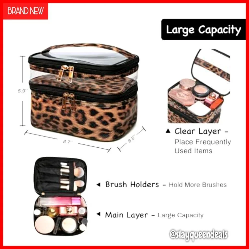Large Double Layer Waterproof Cosmetic Bag Travel Makeup Case Foldable